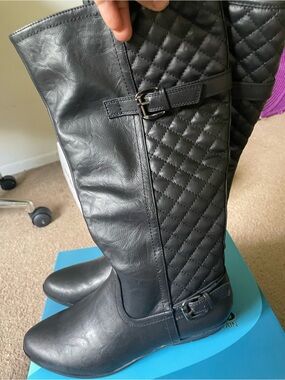 White Mountain Black Quilted Over-the-Knee Boots with Buckle Detail